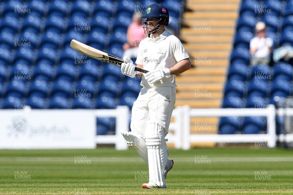 240426 - Glamorgan v Leicestershire - Rothesay County Championship - Sean Dickson of Glamorgan hits 50