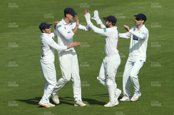 250918 - Glamorgan v Leicestershire, Supersavers County Championship Division 2 - Jack Murphy of Glamorgan celebrates after he catches \l99\