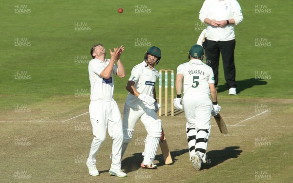 250918 - Glamorgan v Leicestershire, Supersavers County Championship Division 2 - Harry Dearden of Leicestershire is caught and bowled by Timm van der Gugten of Glamorgan