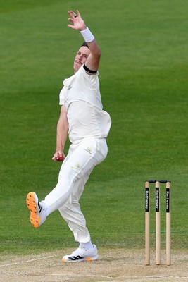 260426 - Glamorgan v Leicestershire - Rothesay County Championship - Ryan Hadley of Glamorgan Bowling