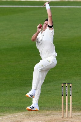 260426 - Glamorgan v Leicestershire - Rothesay County Championship - Ryan Hadley of Glamorgan Bowling
