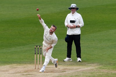 260426 - Glamorgan v Leicestershire - Rothesay County Championship - Mason Crane of Glamorgan bowling