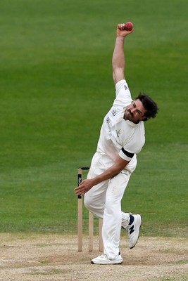 260426 - Glamorgan v Leicestershire - Rothesay County Championship - Kiran Carlson of Glamorgan bowling
