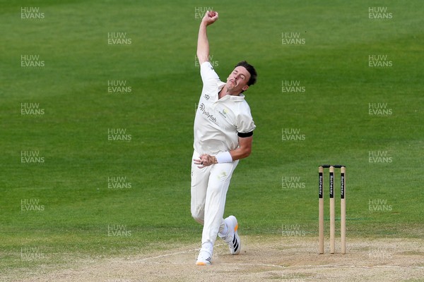260426 - Glamorgan v Leicestershire - Rothesay County Championship - Ryan Hadley of Glamorgan Bowling