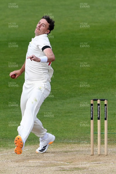 260426 - Glamorgan v Leicestershire - Rothesay County Championship - Ryan Hadley of Glamorgan Bowling