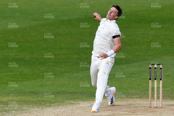 260426 - Glamorgan v Leicestershire - Rothesay County Championship - Ryan Hadley of Glamorgan Bowling