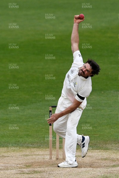 260426 - Glamorgan v Leicestershire - Rothesay County Championship - Kiran Carlson of Glamorgan bowling