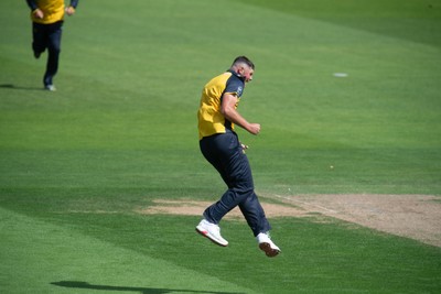 260825 - Glamorgan v Leicestershire - Metro Bank One Day Cup - Tom Horton of Glamorgan CCC celebrates the wicket of Lewis Hill of Leicestershire CCC