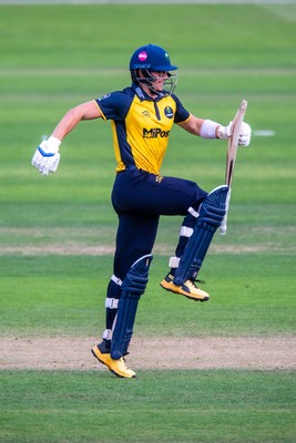 260825 - Glamorgan v Leicestershire - Metro Bank One Day Cup - Asa Tribe of Glamorgan CCC celebrates his century