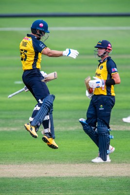 260825 - Glamorgan v Leicestershire - Metro Bank One Day Cup - Asa Tribe of Glamorgan CCC celebrates his century