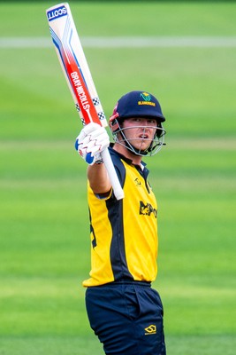 260825 - Glamorgan v Leicestershire - Metro Bank One Day Cup - Will Smale of Glamorgan CCC celebrates his fifty