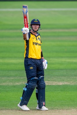 260825 - Glamorgan v Leicestershire - Metro Bank One Day Cup - Will Smale of Glamorgan CCC celebrates his fifty