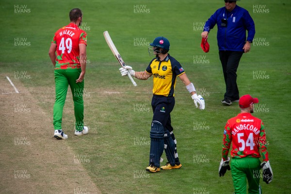 260825 - Glamorgan v Leicestershire - Metro Bank One Day Cup - Asa Tribe of Glamorgan CCC celebrates his fifty