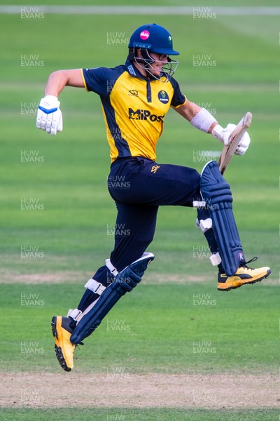 260825 - Glamorgan v Leicestershire - Metro Bank One Day Cup - Asa Tribe of Glamorgan CCC celebrates his century
