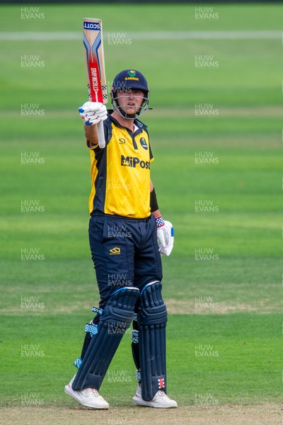 260825 - Glamorgan v Leicestershire - Metro Bank One Day Cup - Will Smale of Glamorgan CCC celebrates his fifty