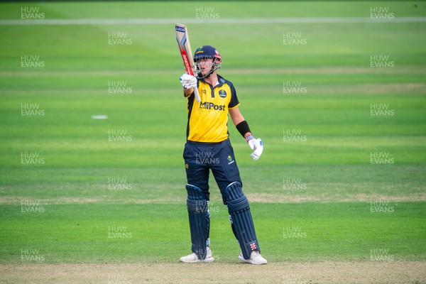 260825 - Glamorgan v Leicestershire - Metro Bank One Day Cup - Will Smale of Glamorgan CCC celebrates his fifty