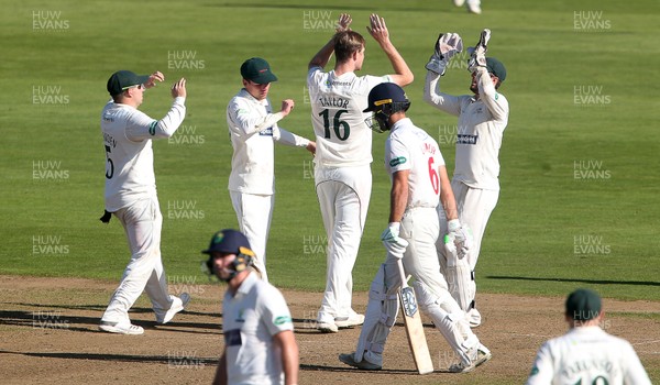 260918 - Glamorgan v Leicestershire - Specsavers County Championship Division Two - Tom Taylor celebrates bowling out Jeremy Lawlor