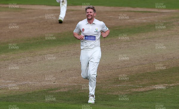260918 - Glamorgan v Leicestershire - Specsavers County Championship Division Two - Timm van der Gugten of Glamorgan celebrates after Sam Evans is caught by Kieran Bull