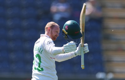 270426 - Glamorgan v Leicestershire, Rothesay County Championship Division 1 - Jonny Tattersall of Leicestershire celebrates as he reaches 100 runs