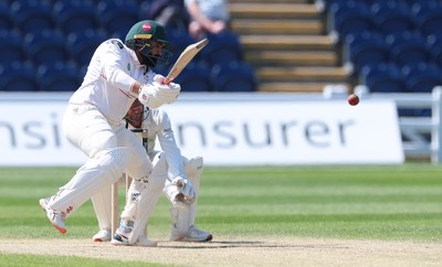 270426 - Glamorgan v Leicestershire, Rothesay County Championship Division 1 - Ajaz Patel  of Leicestershire plays a shot