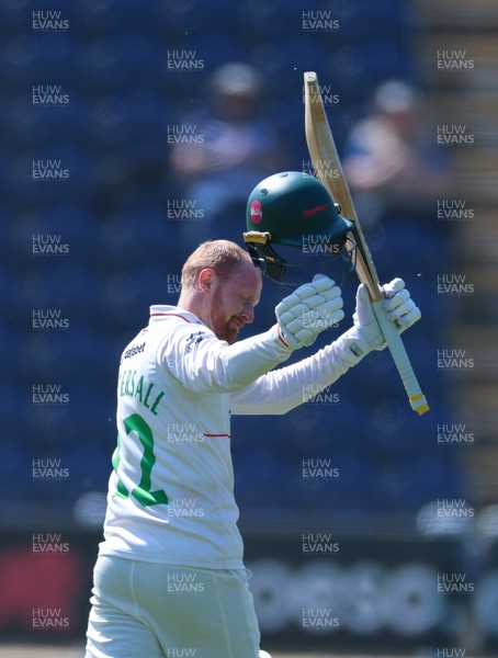 270426 - Glamorgan v Leicestershire, Rothesay County Championship Division 1 - Jonny Tattersall of Leicestershire celebrates as he reaches 100 runs