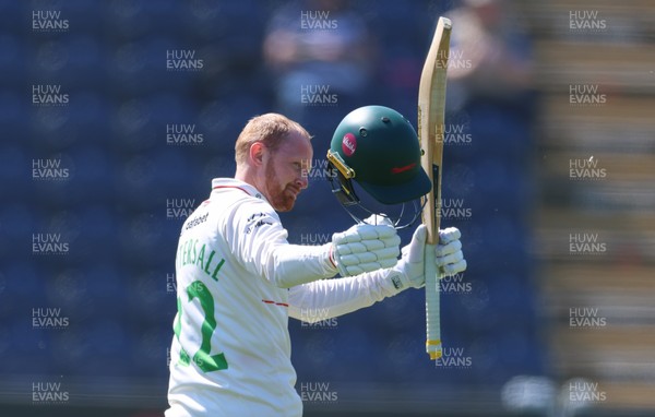 270426 - Glamorgan v Leicestershire, Rothesay County Championship Division 1 - Jonny Tattersall of Leicestershire celebrates as he reaches 100 runs
