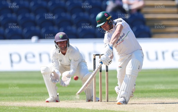 270426 - Glamorgan v Leicestershire, Rothesay County Championship Division 1 - Ben Cox of Leicestershire plays a shot as Chris Cooke of Glamorgan looks on