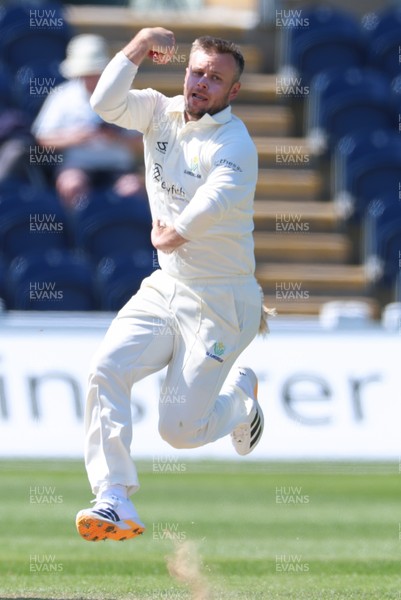 270426 - Glamorgan v Leicestershire, Rothesay County Championship Division 1 - Mason Crane of Glamorgan bowls