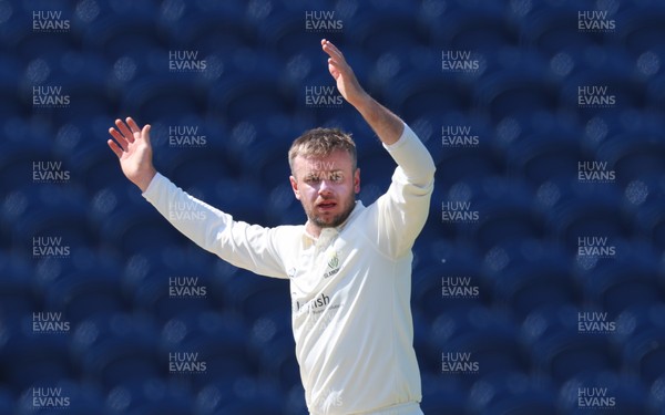 270426 - Glamorgan v Leicestershire, Rothesay County Championship Division 1 - Mason Crane of Glamorgan reacts as he fails to appeal for the wicket of Ajaz Patel of Leicestershire