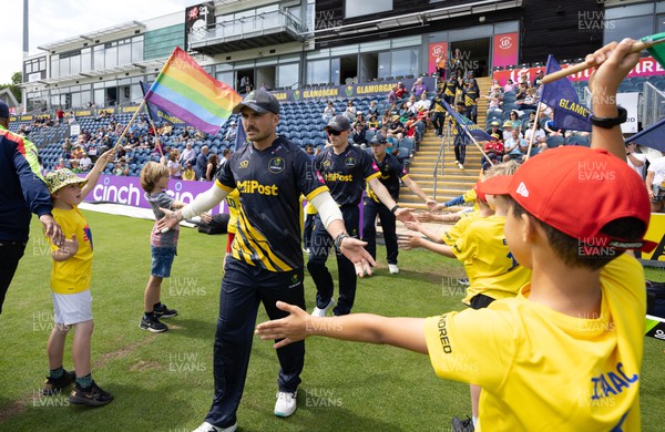 020723 - Glamorgan v Middlesex, Vitality Blast - The guard of honour welcomes the Glamorgan team to the pitch