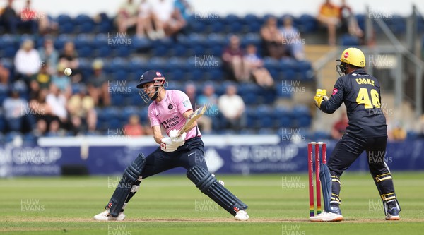 020723 - Glamorgan v Middlesex, Vitality Blast - John Simpson of Middlesex is given out lbw off the bowling of Andrew Gorvin of Glamorgan