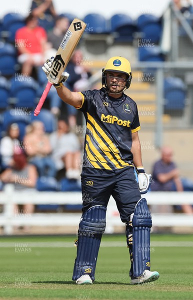 020723 - Glamorgan v Middlesex, Vitality Blast - Kiran Carlson of Glamorgan acknowledges his 50, the fastest ever for Glamorgan in a T20 match