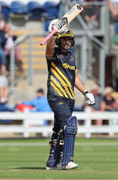 020723 - Glamorgan v Middlesex, Vitality Blast - Kiran Carlson of Glamorgan acknowledges his 50, the fastest ever for Glamorgan in a T20 match