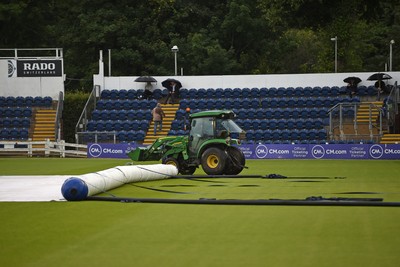 120724 - Glamorgan v Middlesex - T20, Vitality Blast - The rain pours at Sofia Gardens delaying the start of the match