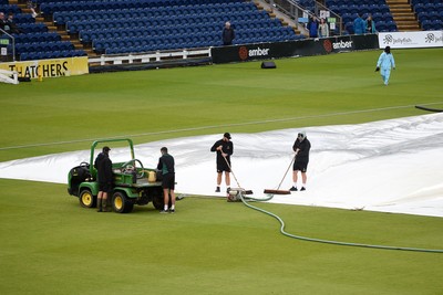 120724 - Glamorgan v Middlesex - T20, Vitality Blast - The rain pours at Sofia Gardens delaying the start of the match