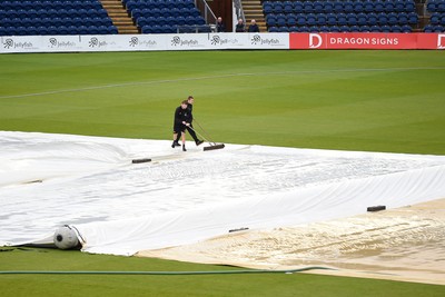 120724 - Glamorgan v Middlesex - T20, Vitality Blast - The rain pours at Sofia Gardens delaying the start of the match