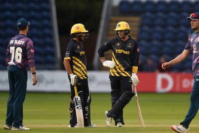 120724 - Glamorgan v Middlesex - T20, Vitality Blast - Tom Bevan and Kiran Carlson of Glamorgan