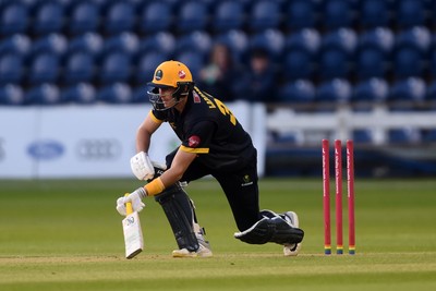 120724 - Glamorgan v Middlesex - T20, Vitality Blast - Marnus Labuschange of Glamorgan is bowled out by Luke Hollman of Middlesex