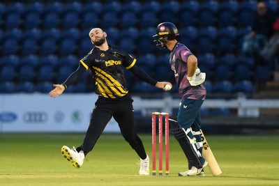 120724 - Glamorgan v Middlesex - T20, Vitality Blast - Jamie Mcilroy of glamorgan bowling