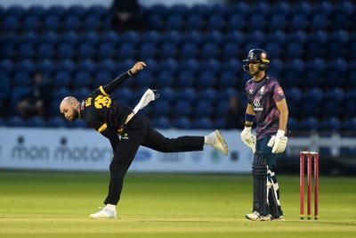 120724 - Glamorgan v Middlesex - T20, Vitality Blast - Jamie Mcilroy of glamorgan bowling