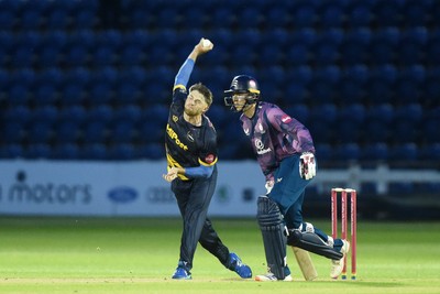 120724 - Glamorgan v Middlesex - T20, Vitality Blast - Dan Douthwaite of Glamorgan bowling