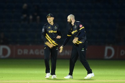 120724 - Glamorgan v Middlesex - T20, Vitality Blast - Marnus Labuschange of Glamorgan celebrates with team mates after catching the ball