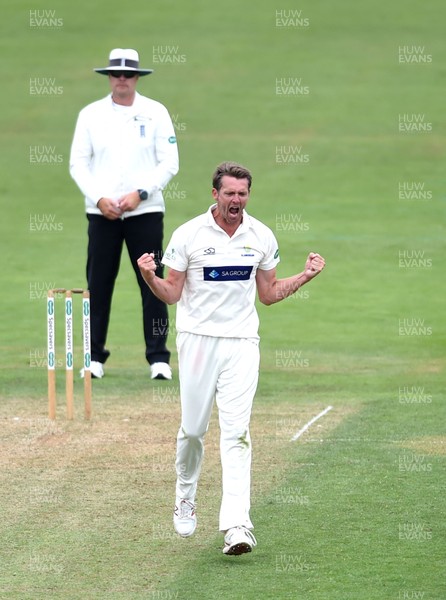 130719 - Glamorgan v Middlesex - Specsavers County Championship Division Two - Michael Hogan of Glamorgan celebrates the wicket of Robbie White of Middlesex