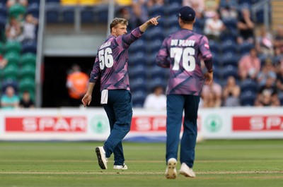 180725 - Glamorgan v Middlesex - Vitality T20 Blast - Luke Hollman of Middlesex celebrates after Alex Horton is dismissed
