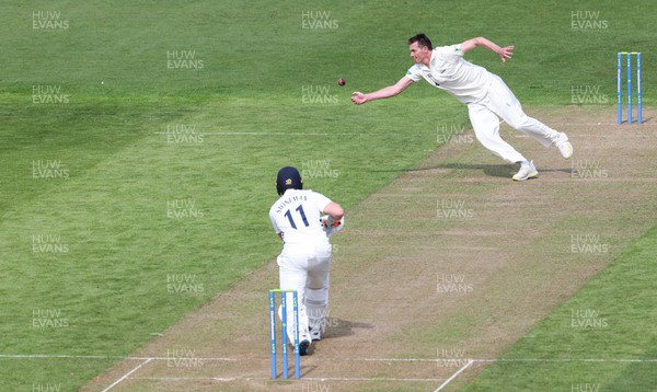 210422 - Glamorgan v Middlesex, LV= County Championship Division 2  - Michael Hogan of Glamorgan looks to catch the ball