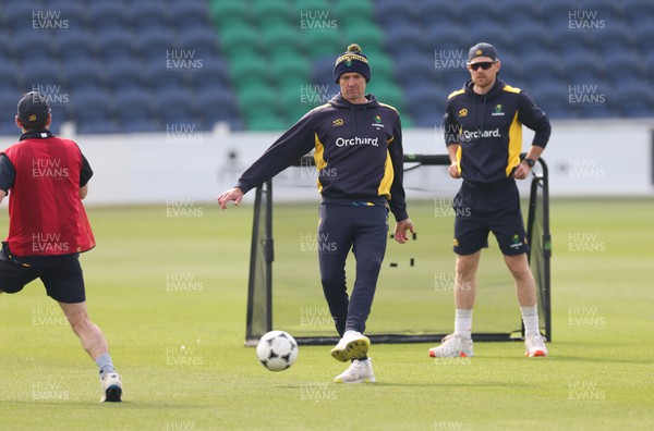 220422 - Glamorgan v Middlesex, LV= County Championship Division 2  - Michael Hogan of Glamorgan  during warm up ahead of the match