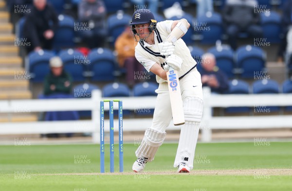 220422 - Glamorgan v Middlesex, LV= County Championship Division 2  - Tom Helm of Middlesex plays a shot