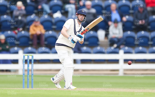 220422 - Glamorgan v Middlesex, LV= County Championship Division 2  - John Simpson of Middlesex plays a shot