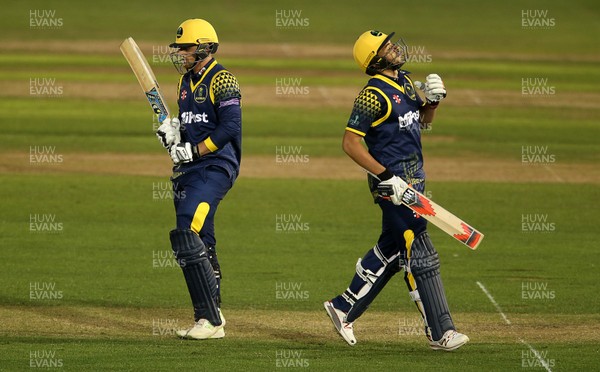230518 - Glamorgan v Middlesex - Royal London One Day Cup - Frustrated Timm Van Der Gugten and Lukas Carey of Glamorgan