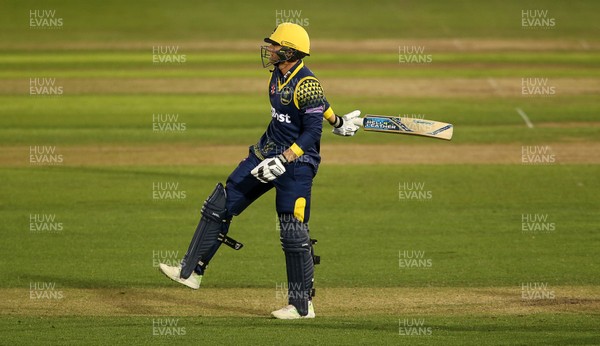230518 - Glamorgan v Middlesex - Royal London One Day Cup - Frustrated Timm Van Der Gugten of Glamorgan after the final ball
